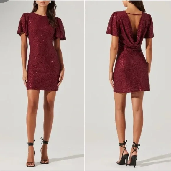 NWOT ASTR the Label Elegant Burgundy Sequin Dress Size Medium - Picture 2 of 4